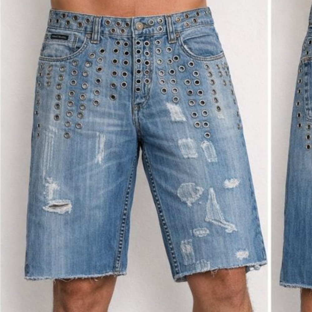 Lonely Island Distressed Cotton Denim Blue Jean Shorts 36 waist like new